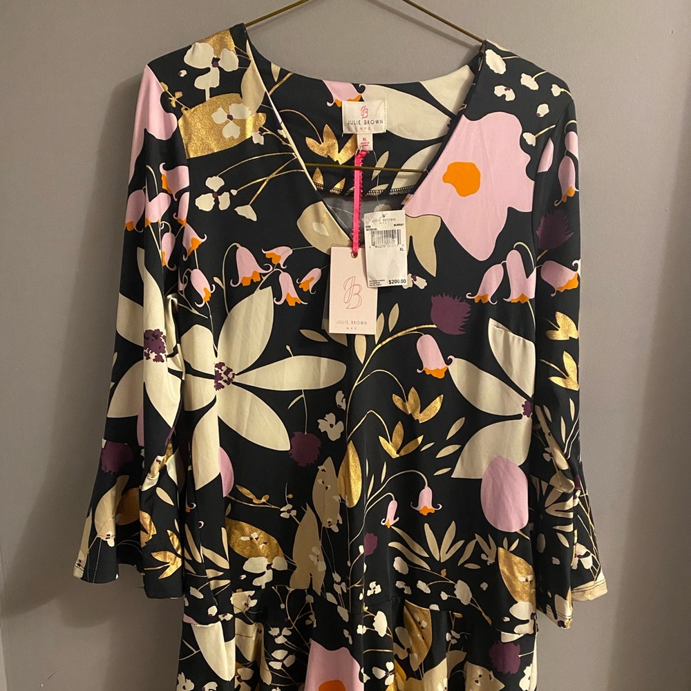 Julie Brown NYC dress. XL fits like L Multi-colored long sleeve flair dress.